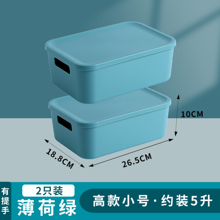 四万公里 收纳盒 桌面收纳筐置物筐办公室杂物储物盒家用浴室整理盒 带盖小号2个 薄荷绿