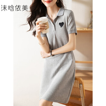 【POLO领爱心立体刺绣】春夏款休闲直筒宽松遮肉女连衣裙黑色S	